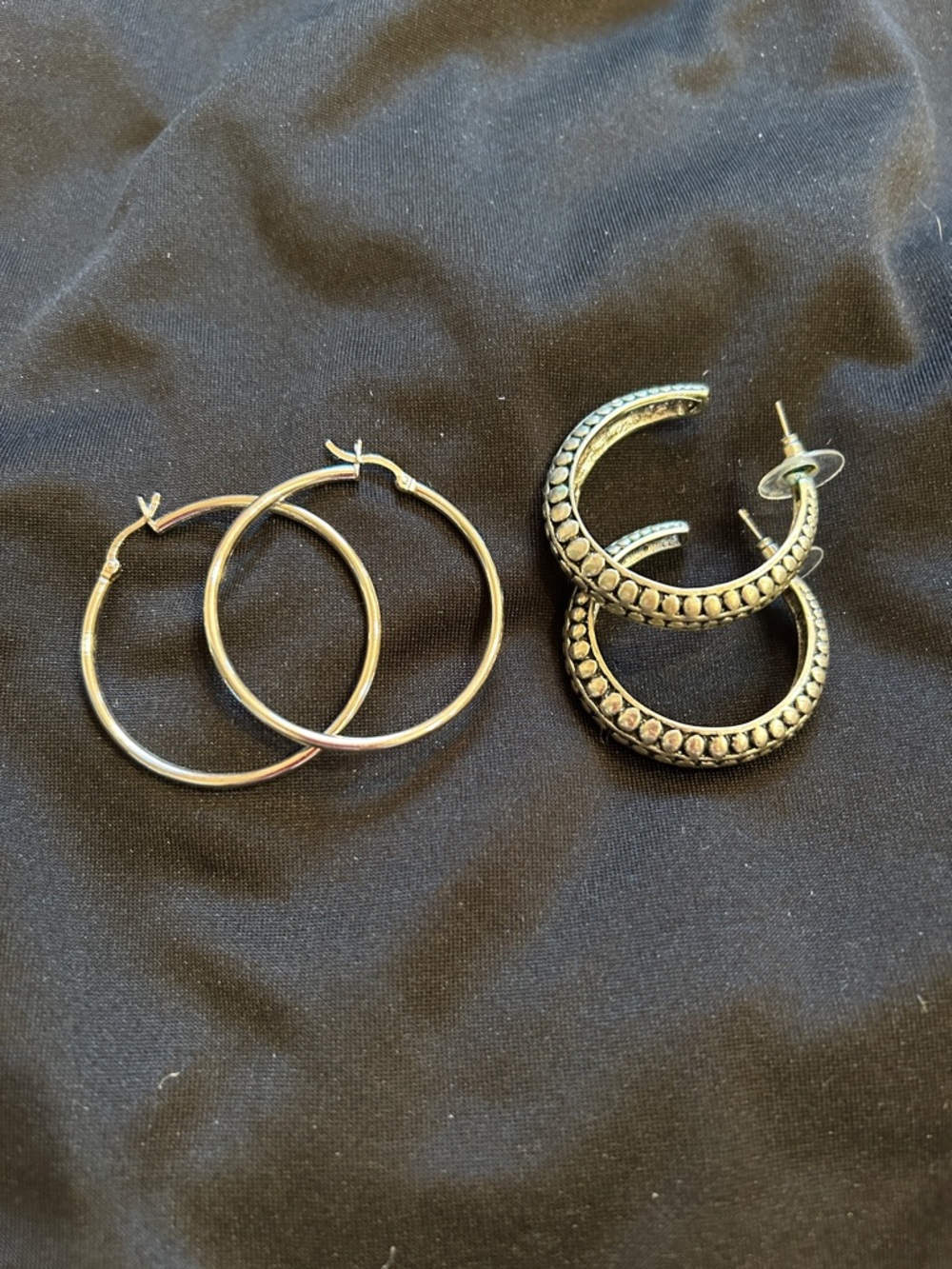 Silver Hoop Earrings Set - Textured and Classic Hoops